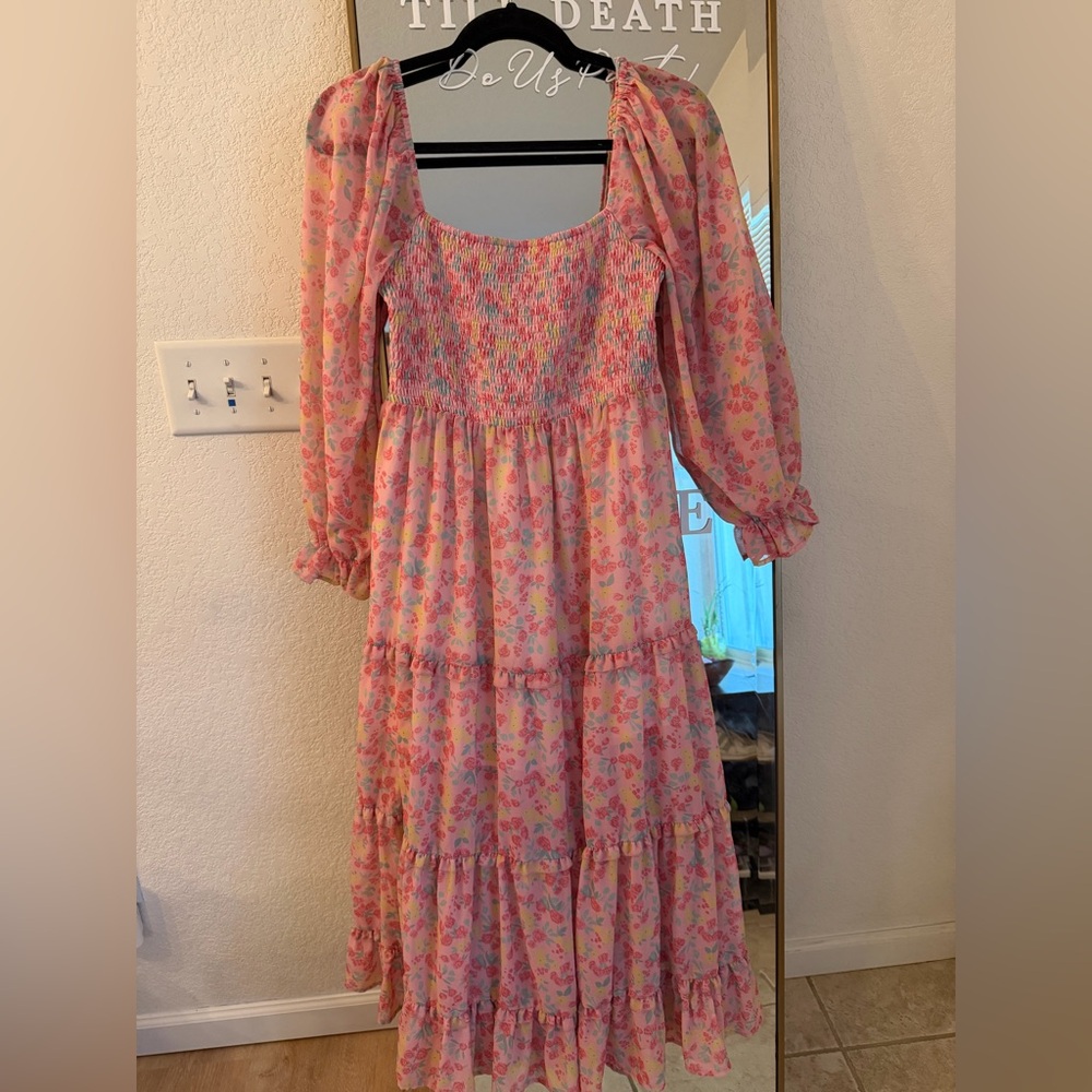Long sleeve floral dress.